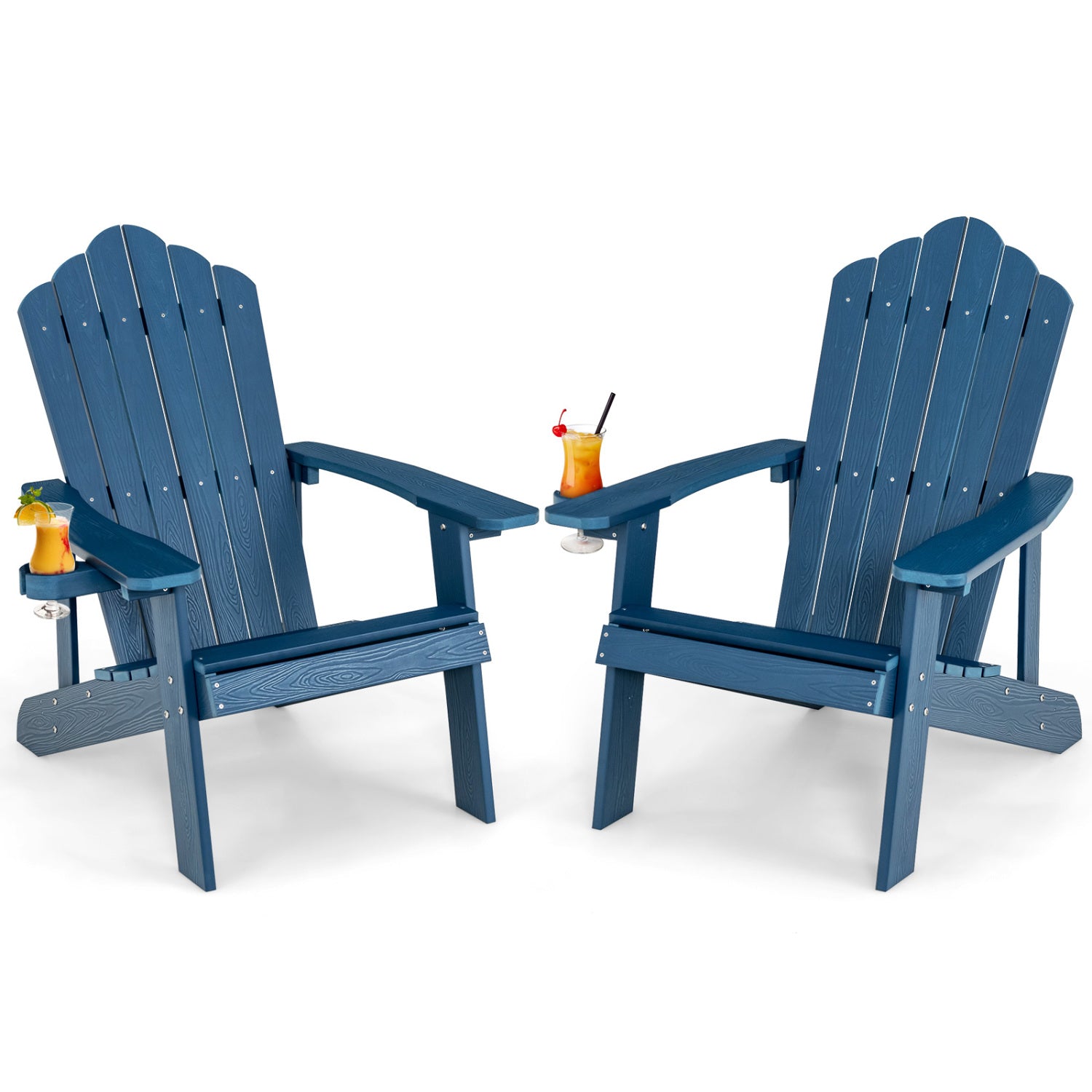 2 Pieces Adirondack Chair Set with Ergonomic Design for Porch and Backyard, Navy Adirondack Chairs at Gallery Canada