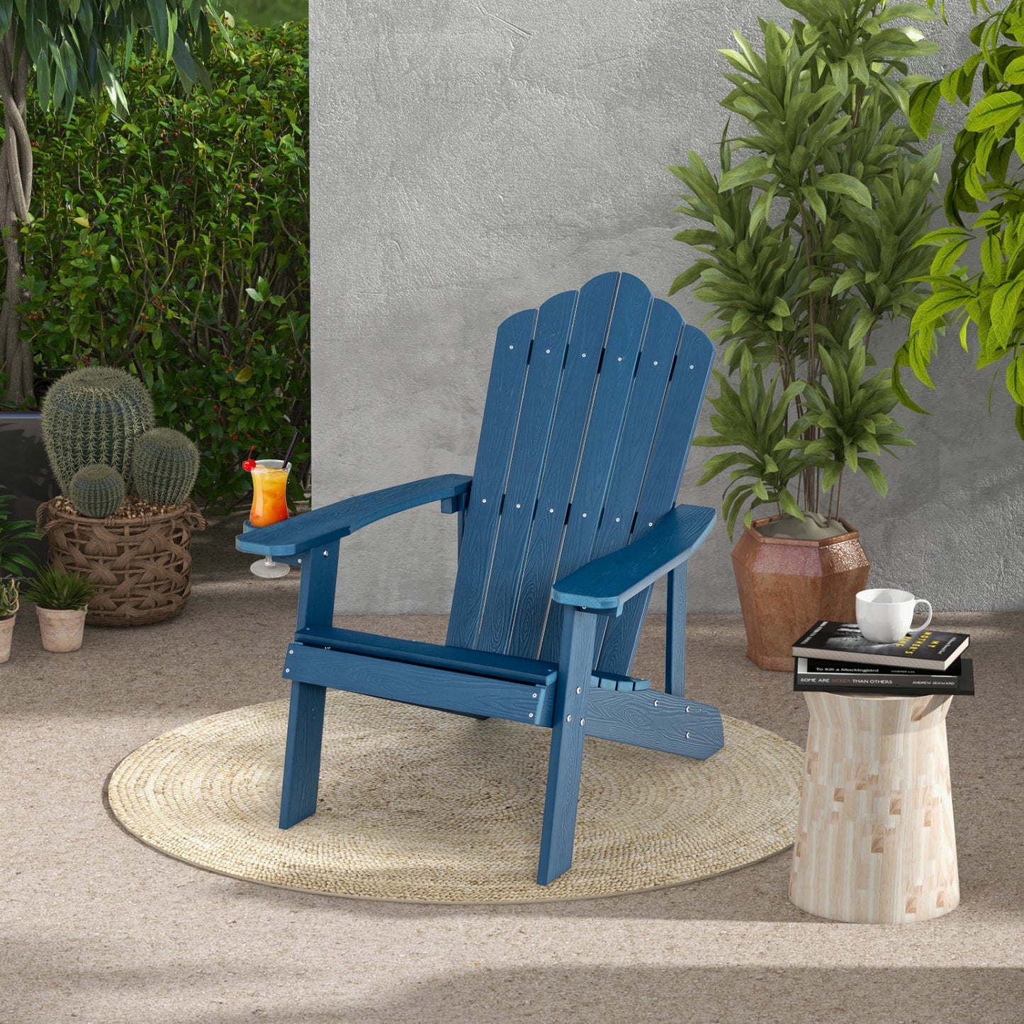 2 Pieces Adirondack Chair Set with Ergonomic Design for Porch and Backyard, Navy Adirondack Chairs at Gallery Canada
