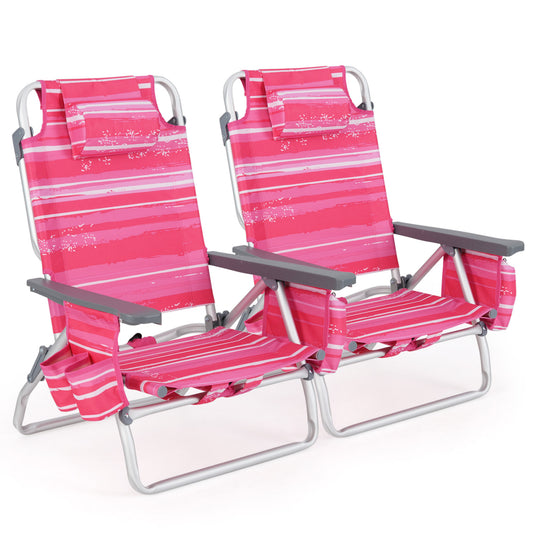 Folding Backpack Beach Chair With Pillow, 2 Pieces, Red & White Beach & Lawn Chairs Red & White at Gallery Canada