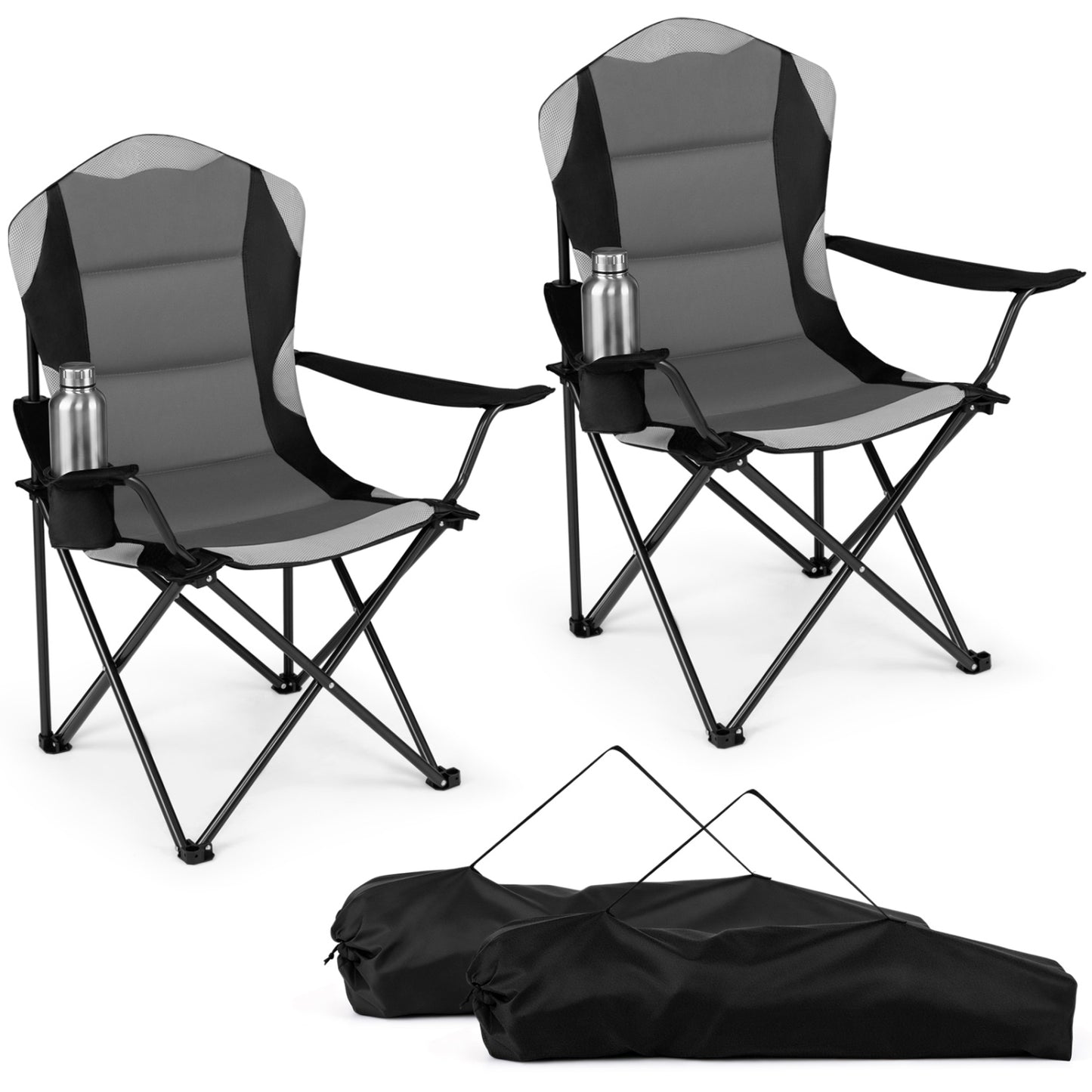Folding Camping Chairs for Adults with Cup Holders, 2-Piece, Black Beach & Lawn Chairs at Gallery Canada