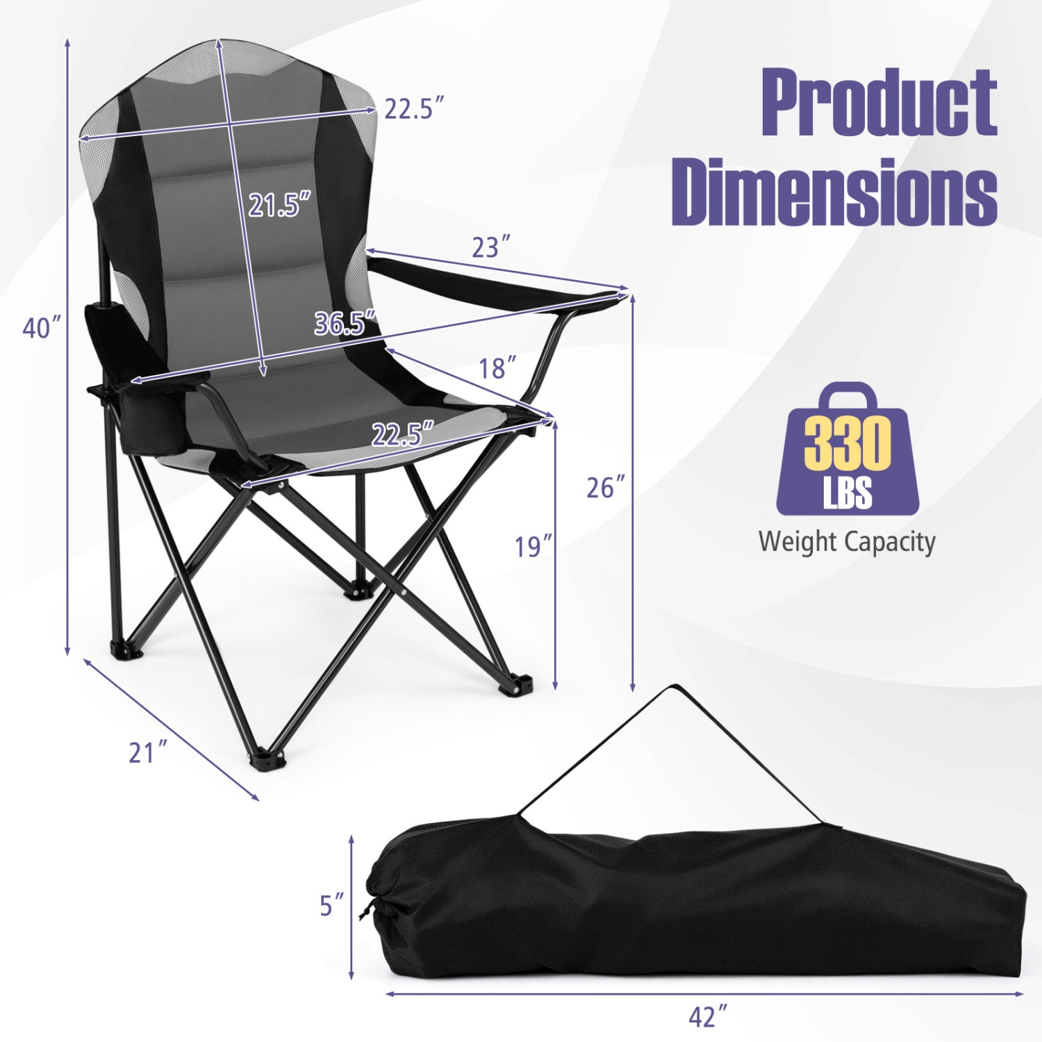 Folding Camping Chairs for Adults with Cup Holders, 2-Piece, Black Beach & Lawn Chairs at Gallery Canada