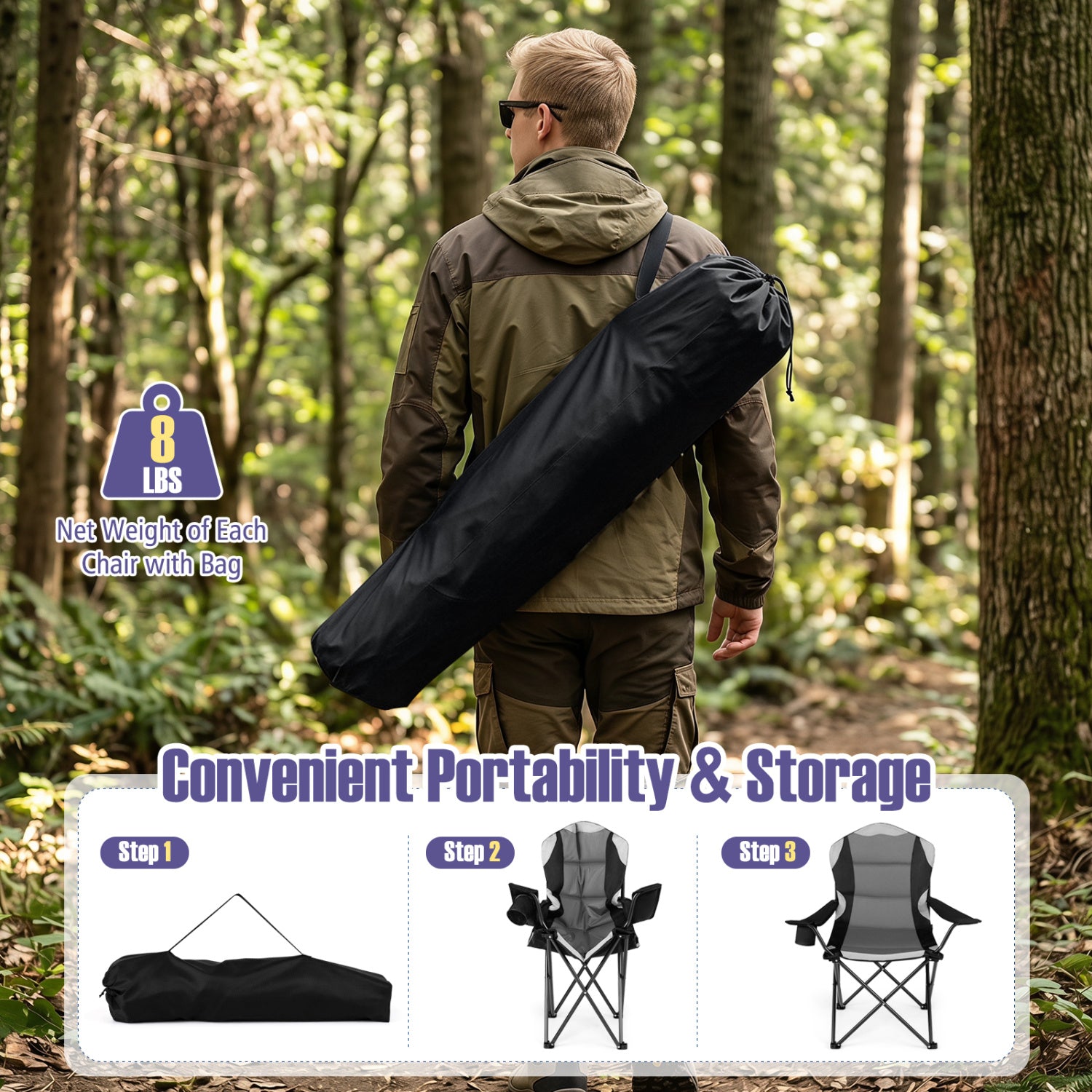 Folding Camping Chairs for Adults with Cup Holders, 2-Piece, Black Beach & Lawn Chairs at Gallery Canada