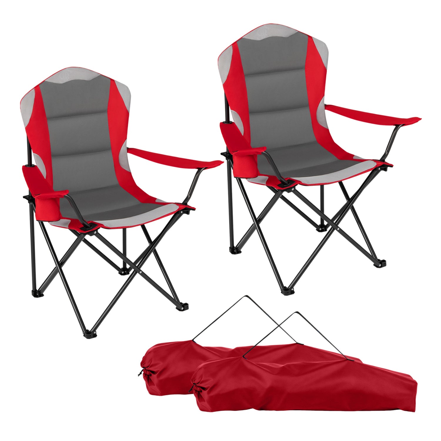 2 Folding Camping Chairs With Cup Holders, Red Beach & Lawn Chairs Red at Gallery Canada