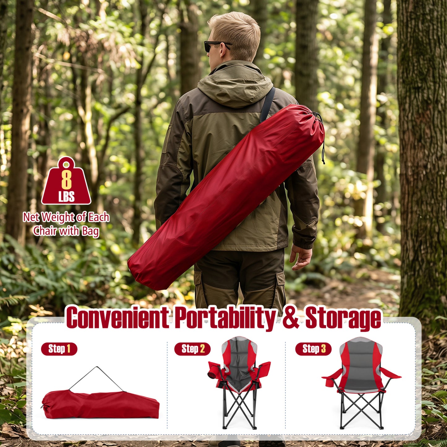 2 Folding Camping Chairs With Cup Holders, Red Beach & Lawn Chairs at Gallery Canada