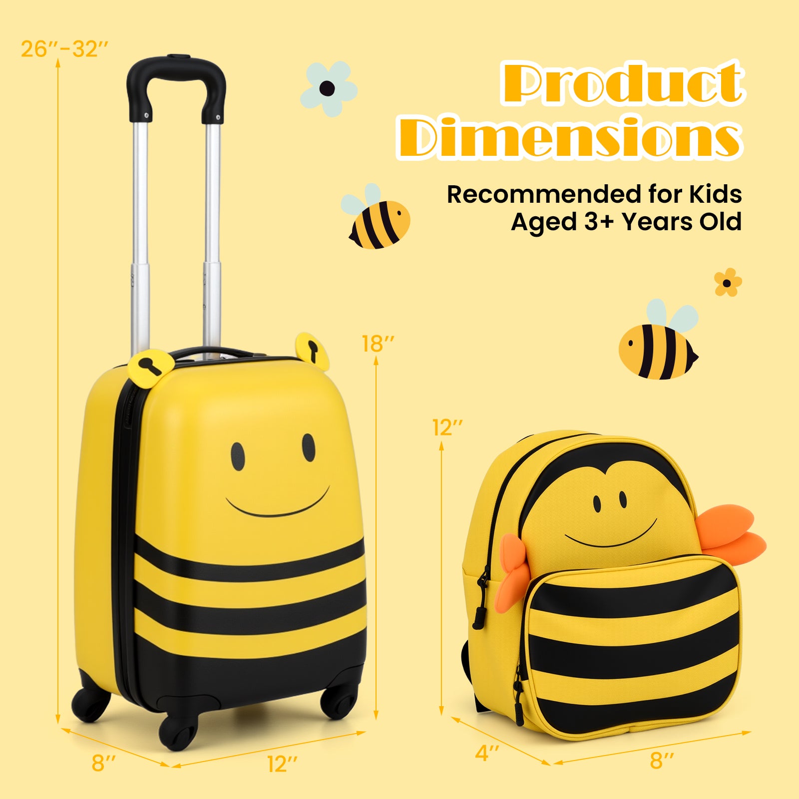 Kids Luggage Set, 2 Pieces, Wheels, Anti-Lose Rope, Yellow Kids Luggage at Gallery Canada