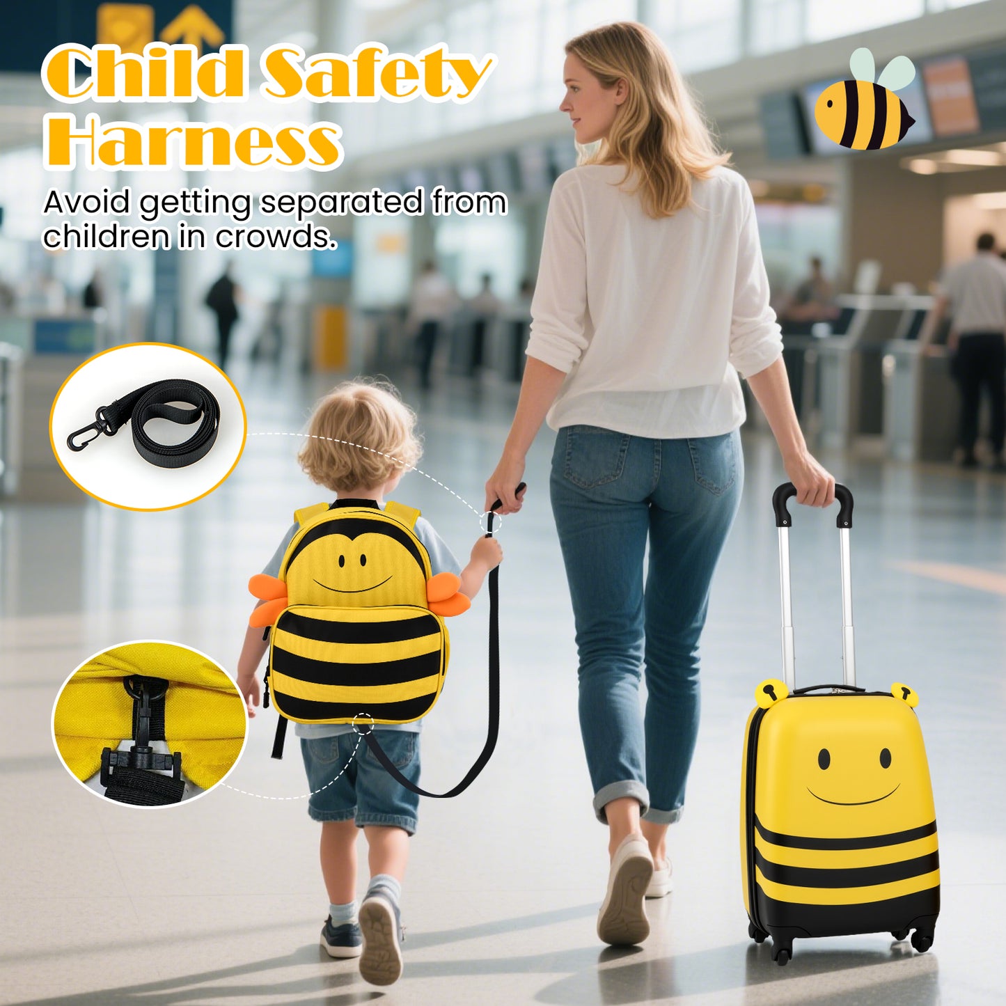 Kids Luggage Set, 2 Pieces, Wheels, Anti-Lose Rope, Yellow Kids Luggage at Gallery Canada