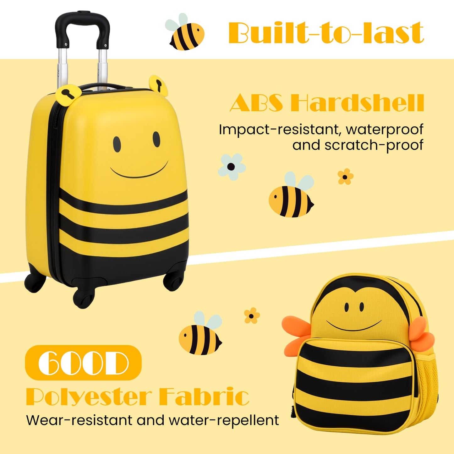 Kids Luggage Set, 2 Pieces, Wheels, Anti-Lose Rope, Yellow Kids Luggage at Gallery Canada