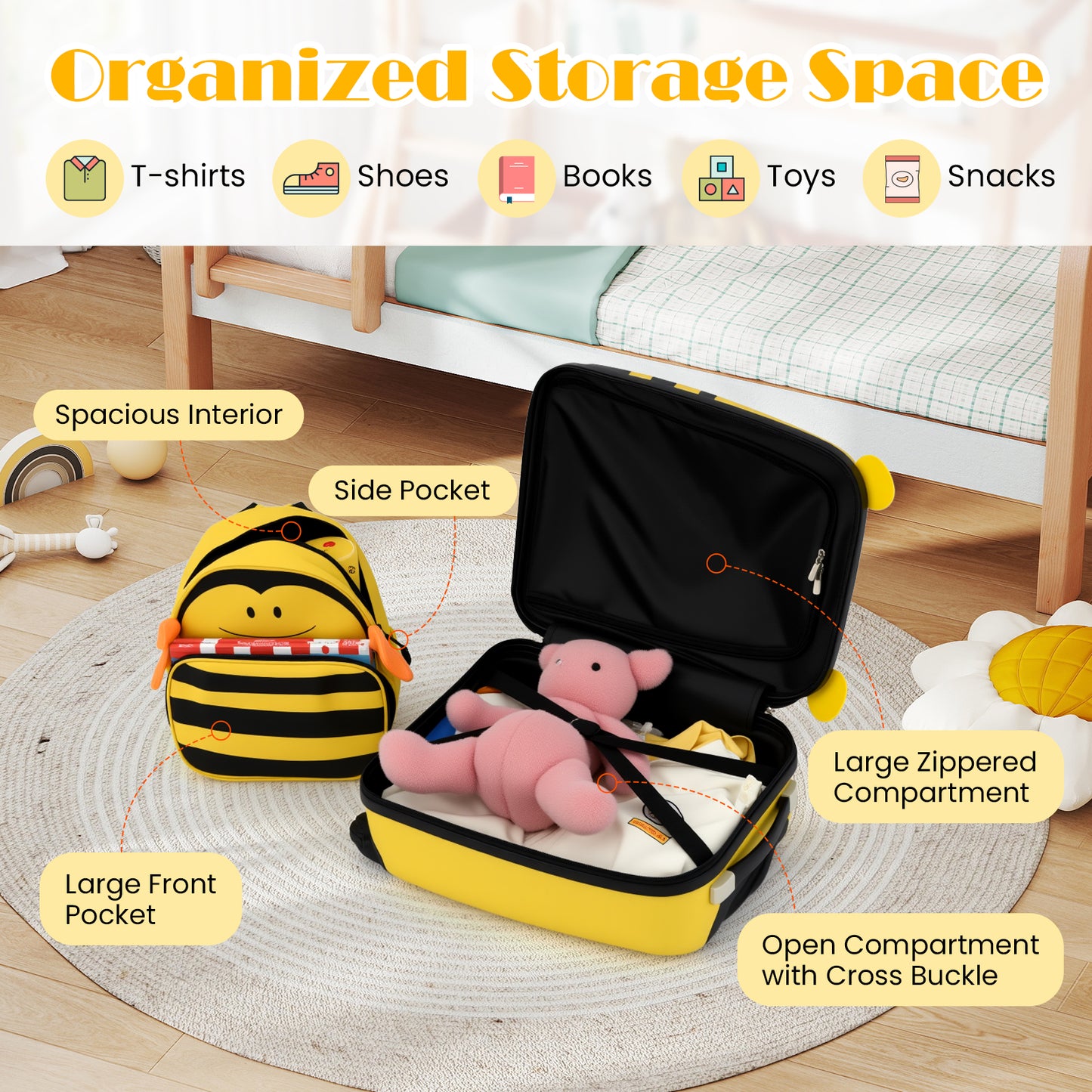 Kids Luggage Set, 2 Pieces, Wheels, Anti-Lose Rope, Yellow Kids Luggage at Gallery Canada