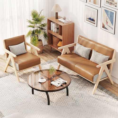 Living Room Furniture Set, Rubber Wood, Brown