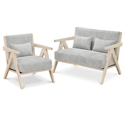 2 Piece Living Room Furniture Set, Rubber Wood Frame, Gray Sofas & Loveseats Gray at Gallery Canada