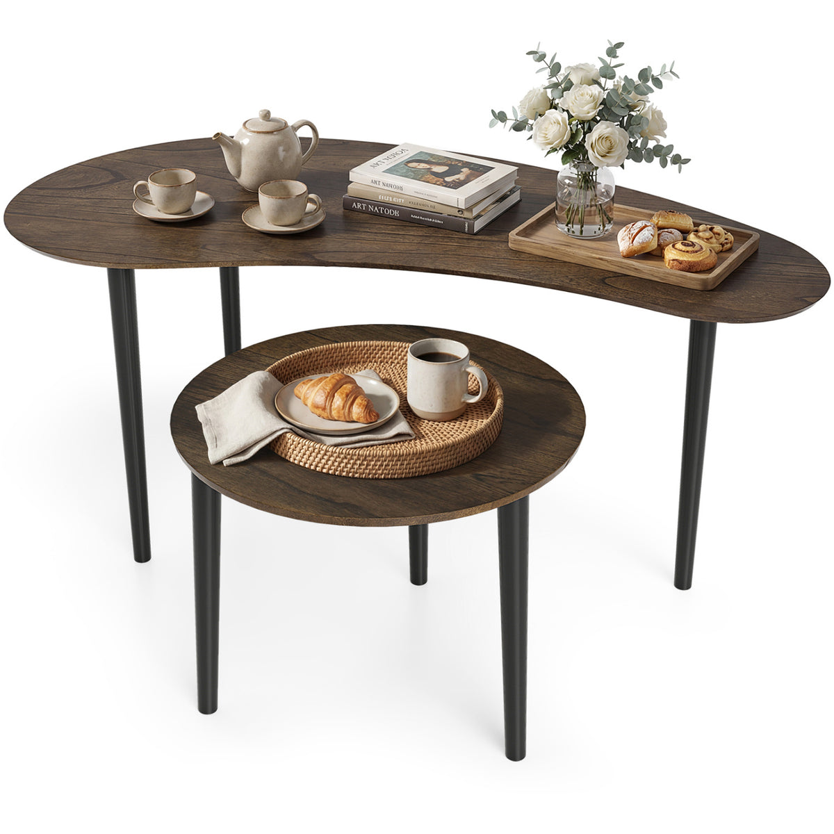Mid Century Nesting Tables, Walnut, Rubber Wood Legs Coffee Tables Walnut at Gallery Canada