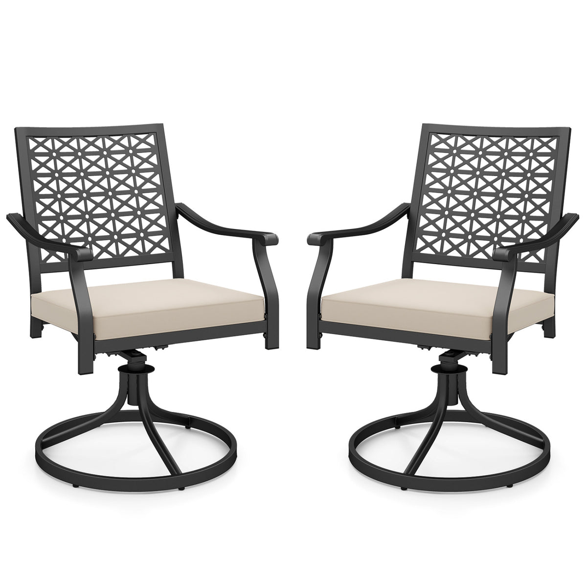 2 Outdoor Swivel Dining Chairs, Padded Cushions, Beige Patio Dining Chairs at Gallery Canada