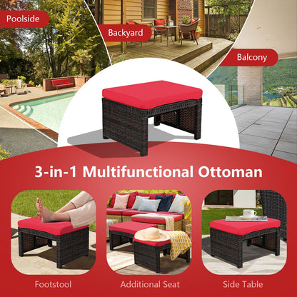2 Pieces Patio Rattan Ottomans, Red Outdoor Seating & Patio Chairs at Gallery Canada