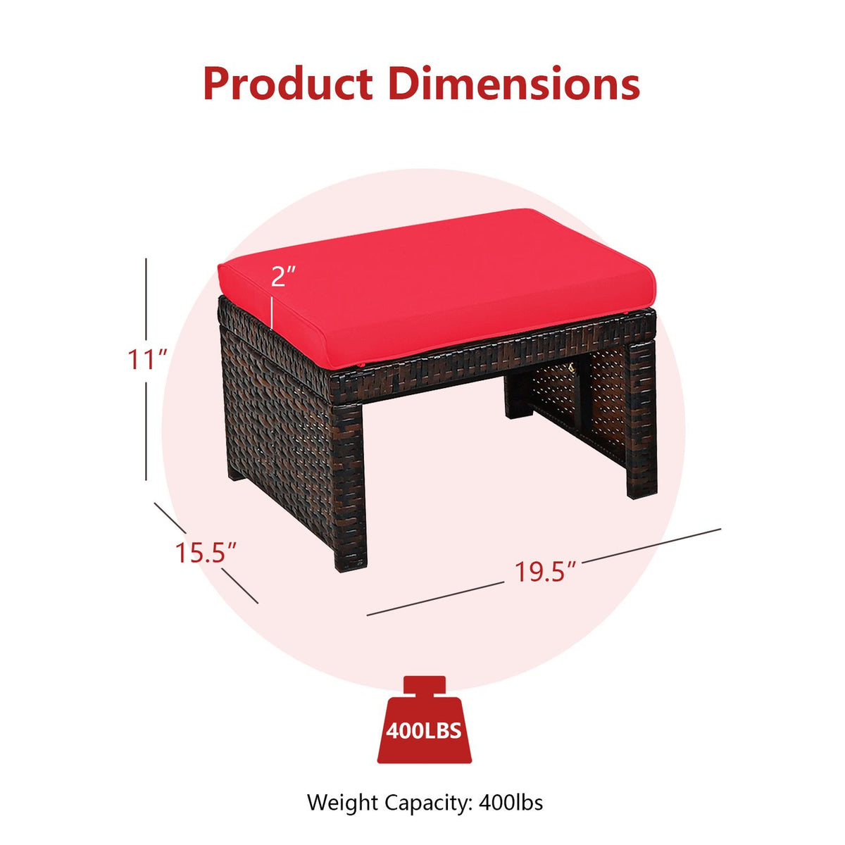 2 Pieces Patio Rattan Ottomans, Red Outdoor Seating & Patio Chairs at Gallery Canada