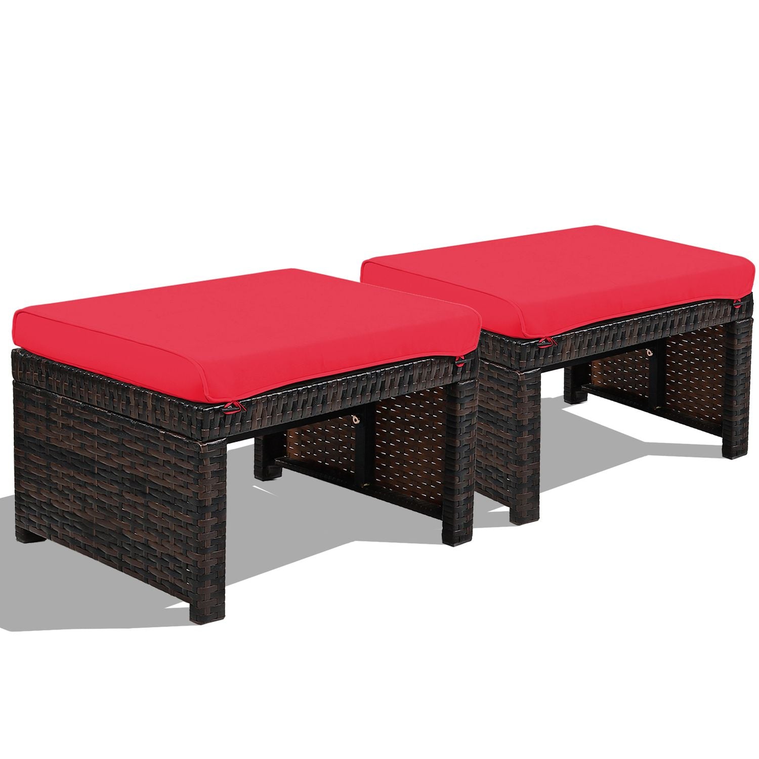 2 Pieces Patio Rattan Ottomans, Red Outdoor Seating & Patio Chairs at Gallery Canada