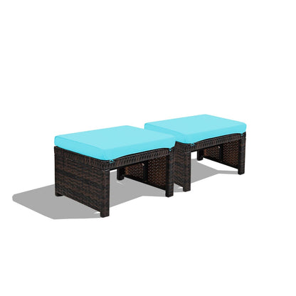2 Pieces Rattan Ottomans, Soft Cushion, Turquoise Outdoor Seating & Patio Chairs Turquoise at Gallery Canada