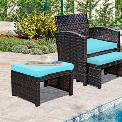 2 Pieces Rattan Ottomans, Soft Cushion, Turquoise Outdoor Seating & Patio Chairs at Gallery Canada