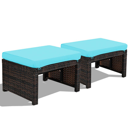 2 Pieces Rattan Ottomans, Soft Cushion, Turquoise Outdoor Seating & Patio Chairs at Gallery Canada