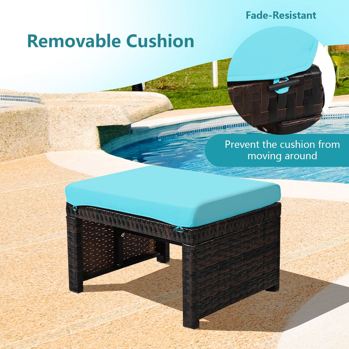 2 Pieces Rattan Ottomans, Soft Cushion, Turquoise Outdoor Seating & Patio Chairs at Gallery Canada