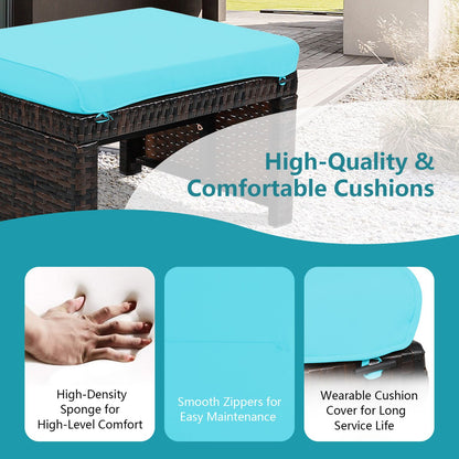 2 Pieces Rattan Ottomans, Soft Cushion, Turquoise Outdoor Seating & Patio Chairs at Gallery Canada