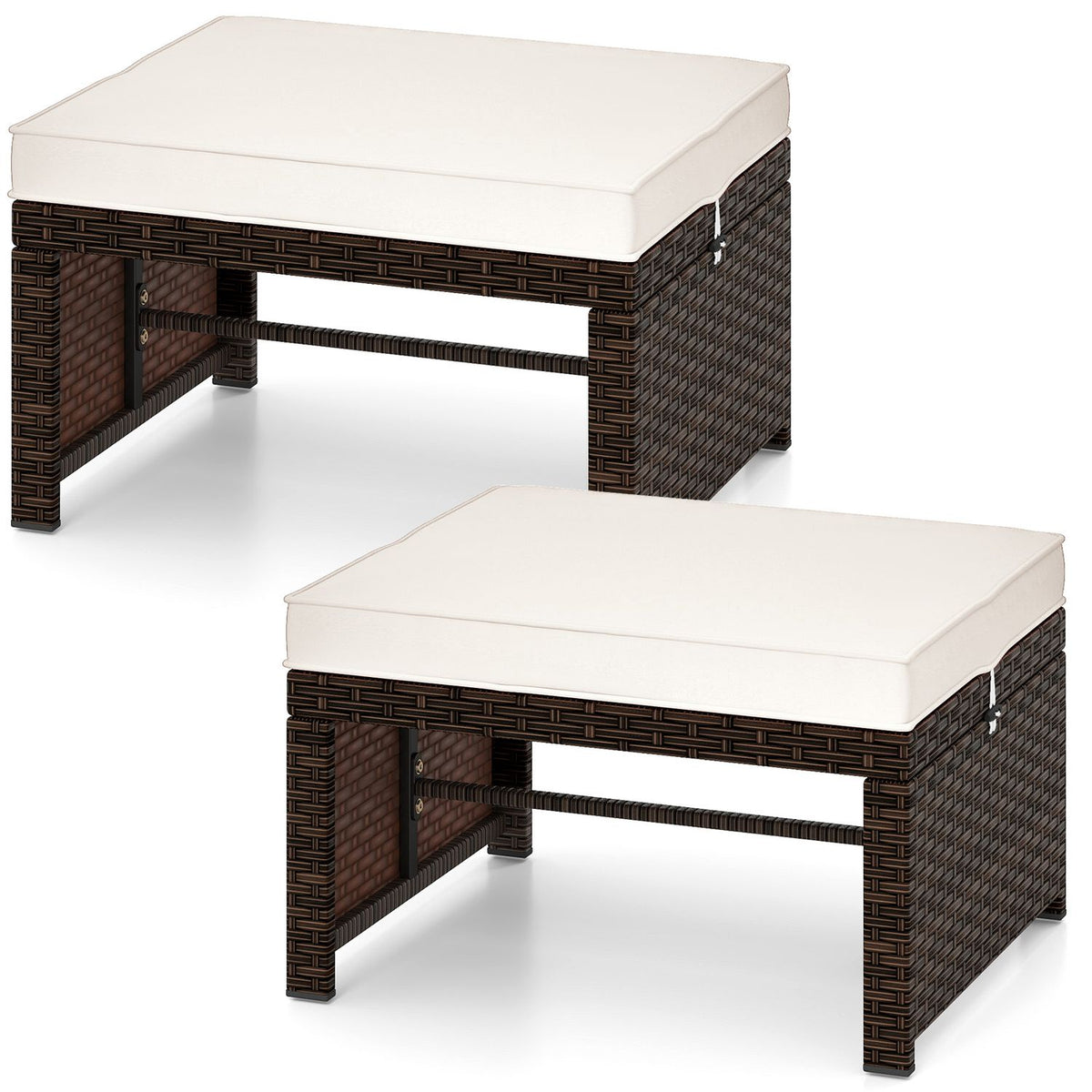 2 Pieces Patio Rattan Ottomans, Soft Cushion, White Outdoor Seating & Patio Chairs White at Gallery Canada
