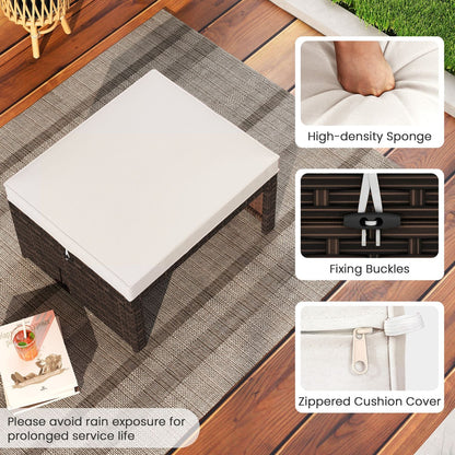 2 Pieces Patio Rattan Ottomans, Soft Cushion, White Outdoor Seating & Patio Chairs at Gallery Canada