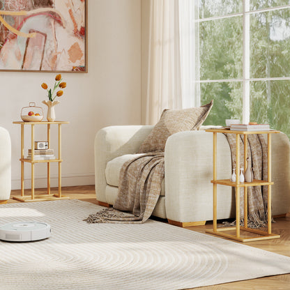 2 Pieces Side Table with Storage Shelves and Bamboo Construction, Natural End & Side Tables at Gallery Canada