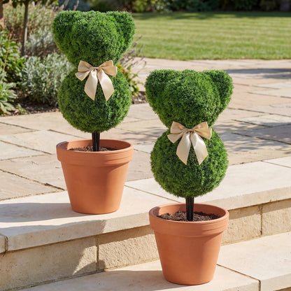 2 Teddy Bear Topiary Trees, Sun-Resistant Faux Boxwood Plants With Bowknot Faux Plants at Gallery Canada