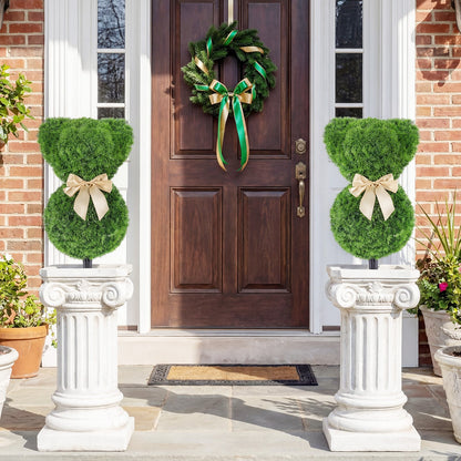 2 Teddy Bear Topiary Trees, Sun-Resistant Faux Boxwood Plants With Bowknot Faux Plants at Gallery Canada