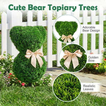 2 Teddy Bear Topiary Trees, Sun-Resistant Faux Boxwood Plants With Bowknot Faux Plants at Gallery Canada