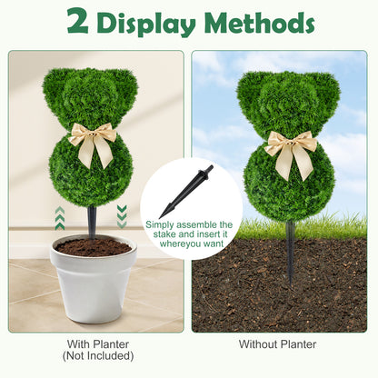 2 Teddy Bear Topiary Trees, Sun-Resistant Faux Boxwood Plants With Bowknot Faux Plants at Gallery Canada