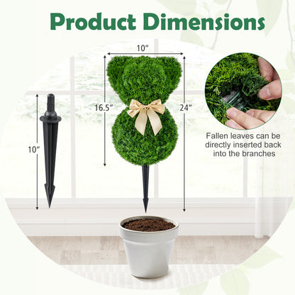 2 Teddy Bear Topiary Trees, Sun-Resistant Faux Boxwood Plants With Bowknot Faux Plants at Gallery Canada