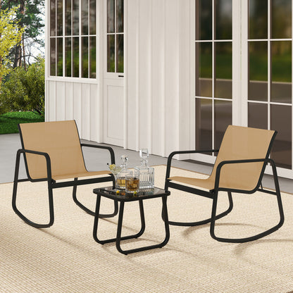 2 Rocking Bistro Chairs with Glass-Top Table, Brown Patio Conversation Sets at Gallery Canada