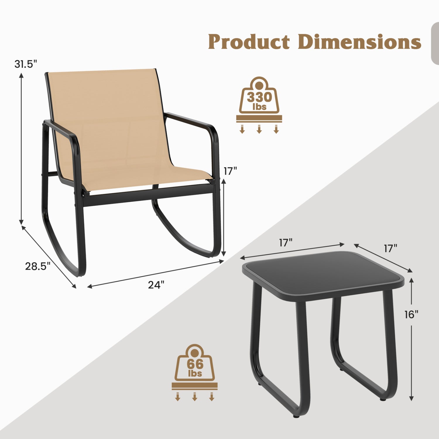 2 Rocking Bistro Chairs with Glass-Top Table, Brown Patio Conversation Sets at Gallery Canada