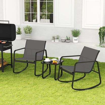 Rocking Bistro Chairs & Glass Table, Gray