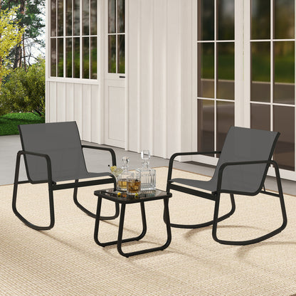 Rocking Bistro Chairs & Glass Table, Gray