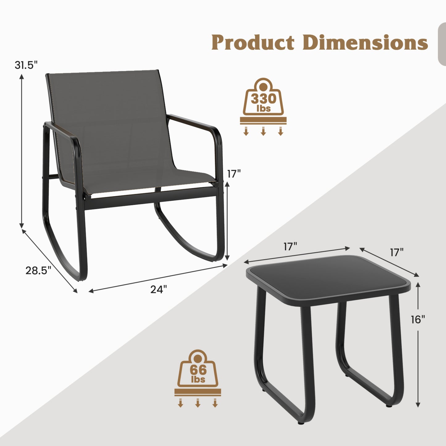 Rocking Bistro Chairs & Glass Table, Gray