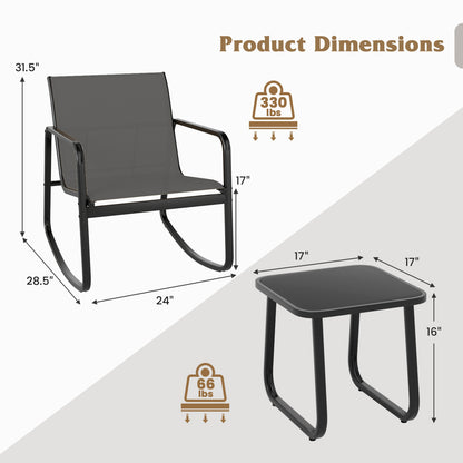 Rocking Bistro Chairs & Glass Table, Gray