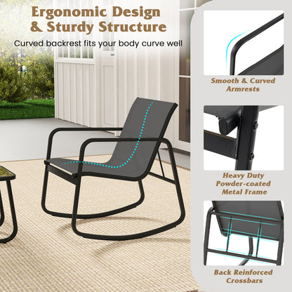 Rocking Bistro Chairs & Glass Table, Gray