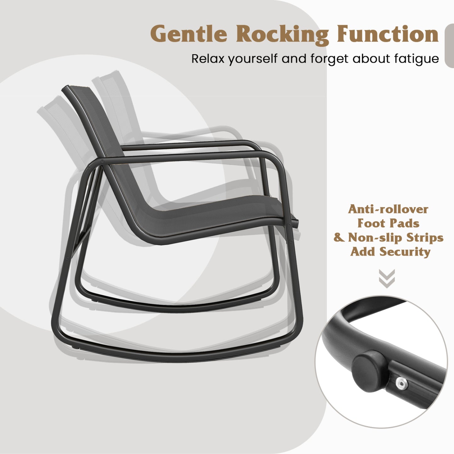 Rocking Bistro Chairs & Glass Table, Gray