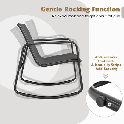 Rocking Bistro Chairs & Glass Table, Gray