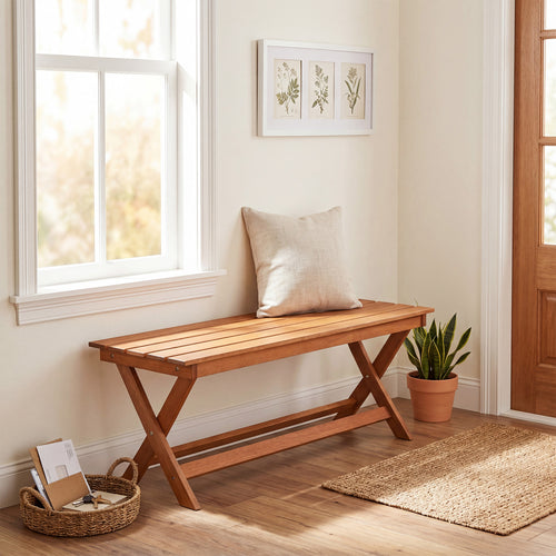 2-Seat Wooden Garden Bench, X-Shaped Legs