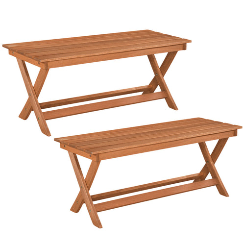 2-Seat Wooden Garden Bench, X-Shaped Legs, Set of 2