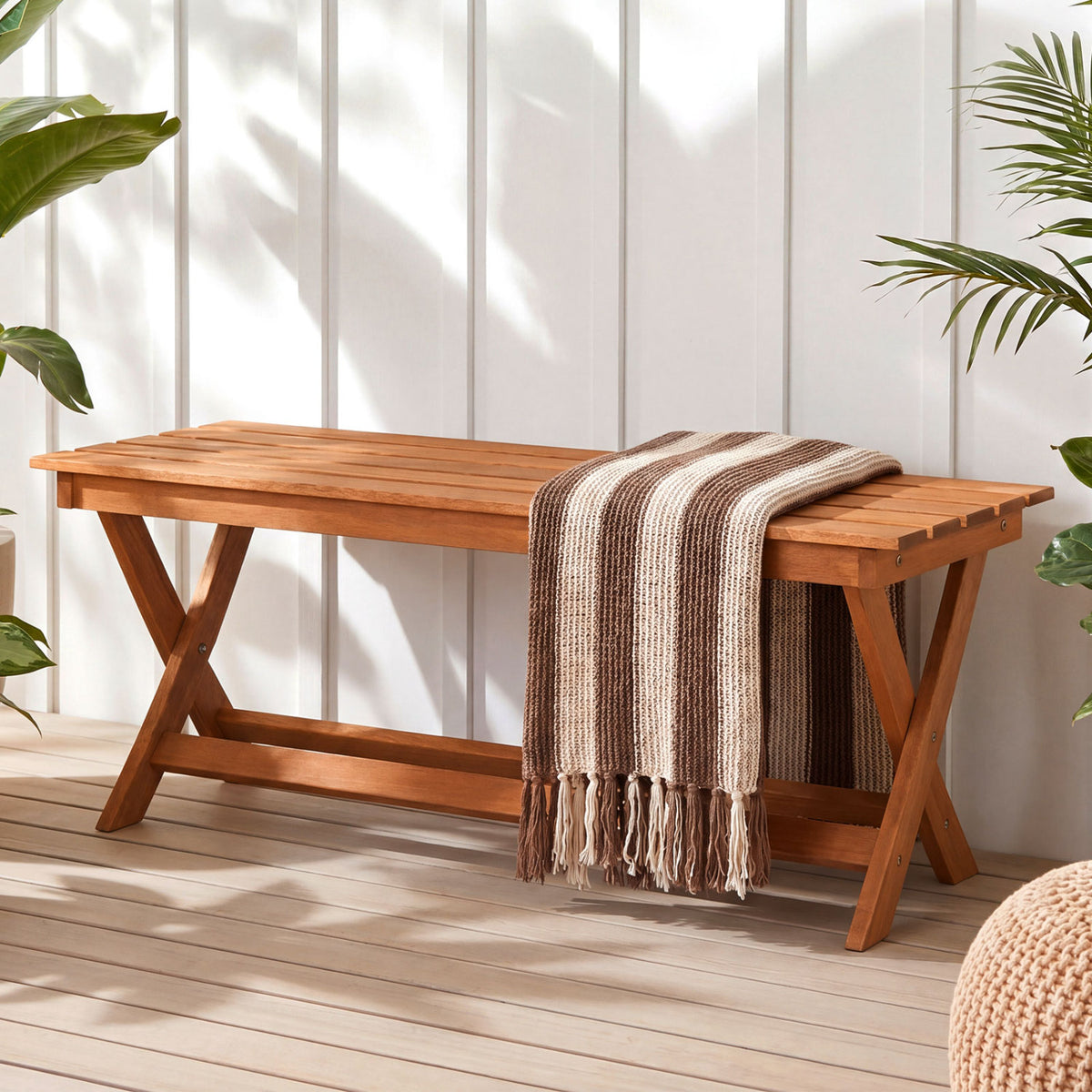 2-Seat Wooden Garden Bench, X-Shaped Legs, Set of 2 Outdoor Benches at Gallery Canada