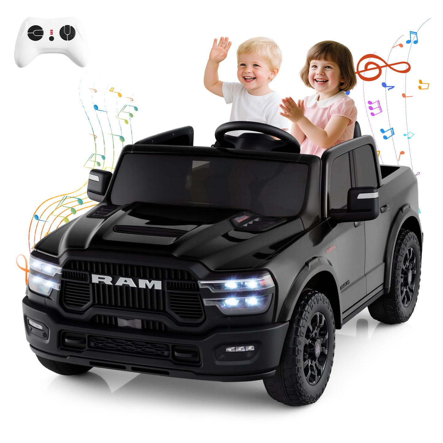 2 Seater 24V Ride On Toy, Licensed Ram Truck, Remote Music, Black Powered Ride On Toys at Gallery Canada