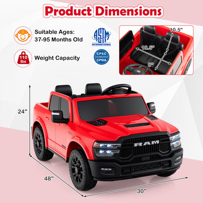 2 Seater 24V Ride On Toy, Licensed Ram Truck, Remote Music, Red Powered Ride On Toys at Gallery Canada