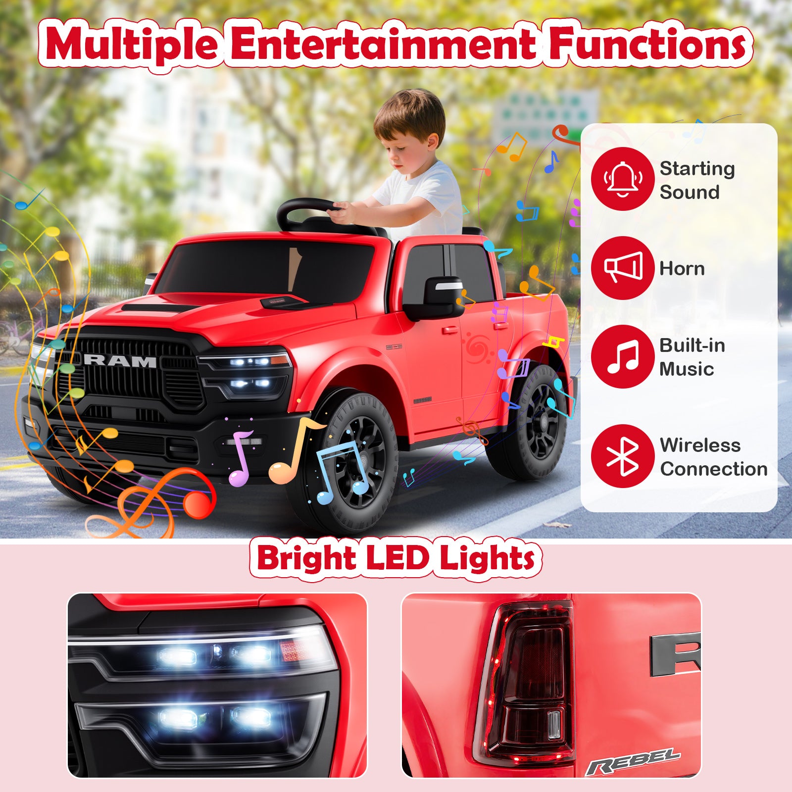 2 Seater 24V Ride On Toy, Licensed Ram Truck, Remote Music, Red Powered Ride On Toys at Gallery Canada