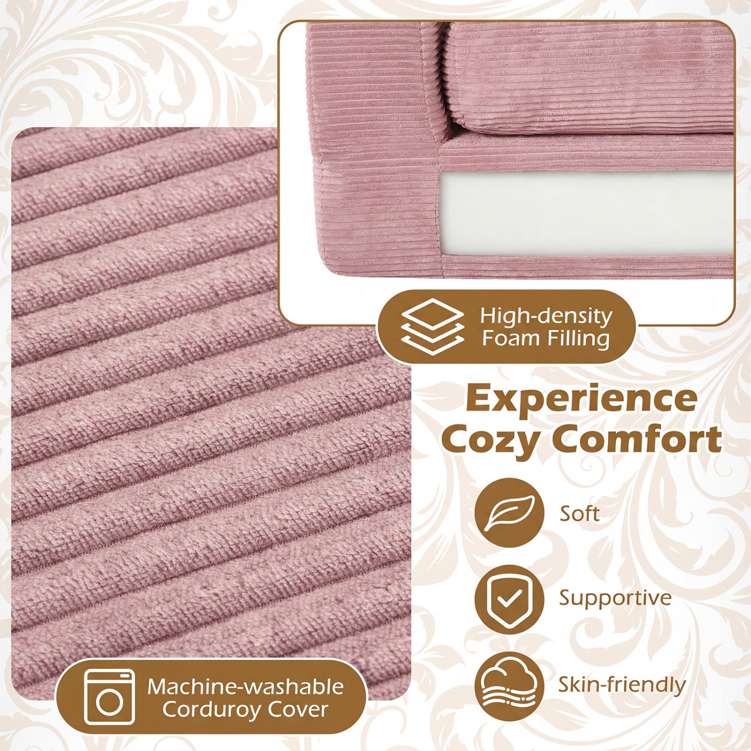 2-Seater Corduroy Floor Loveseat Couch, Pink Sofas & Loveseats at Gallery Canada
