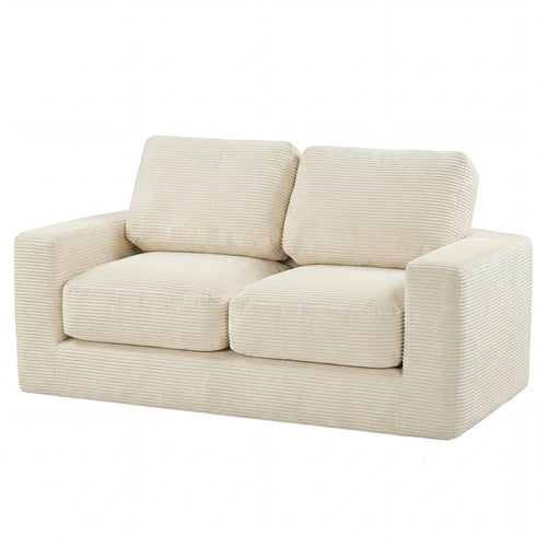 2-Seater Floor Couch Loveseat Foam Sofa, Beige