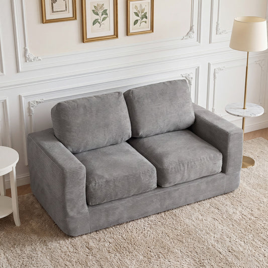 2 Seat Floor Couch Loveseat Foam Sofa, Corduroy Cover, Gray Sofas & Loveseats Gray at Gallery Canada